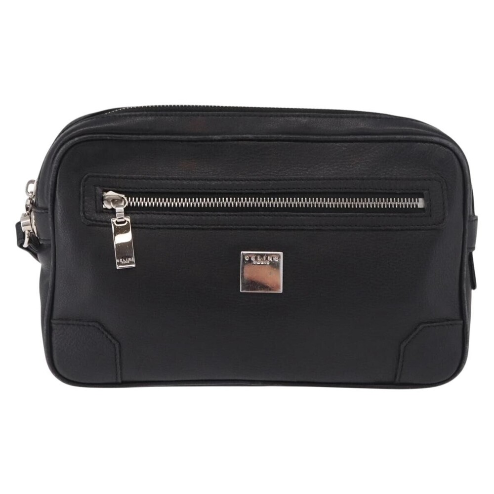 Celine Vintage Zip Wristlet Clutch Leather